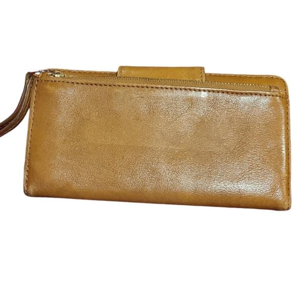 Fossil Tan Lightly Distressed Leather Snap Zip Wallet Vintage 13 Card Slots - Picture 2 of 9